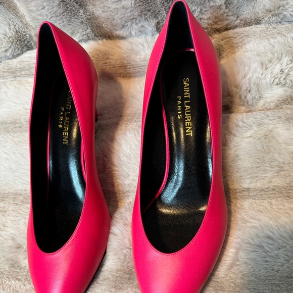 Bright Pink Saint Laurent Paris Italian Leather Low Heels - Picture 4 of 5